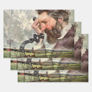 Vintage Business, Alexander Graham Bell Telephone Wrapping Paper Sheet