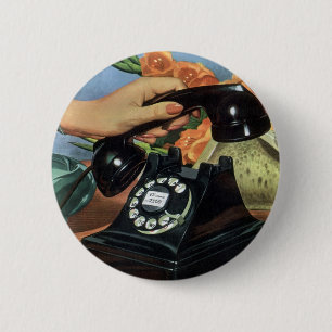 Vintage Business, Antique Phone with Rotary Dial 2 Inch Round Button