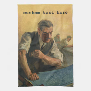 Vintage Business Architect and Building Blueprints Kitchen Towel