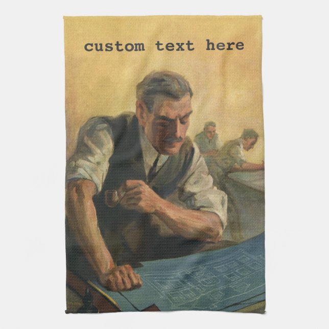 Vintage Business Architect and Building Blueprints Kitchen Towel (Vertical)