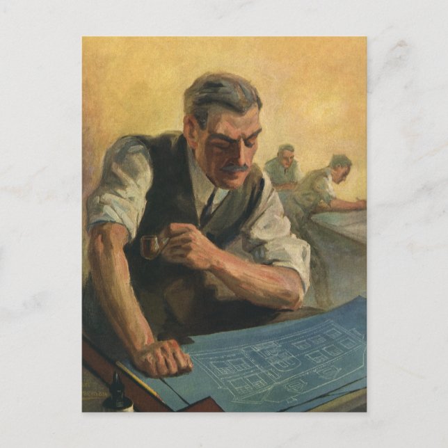 Vintage Business Architect and Building Blueprints Postcard (Front)