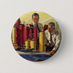 Vintage Business, Architects Working in an Office 2 Inch Round Button