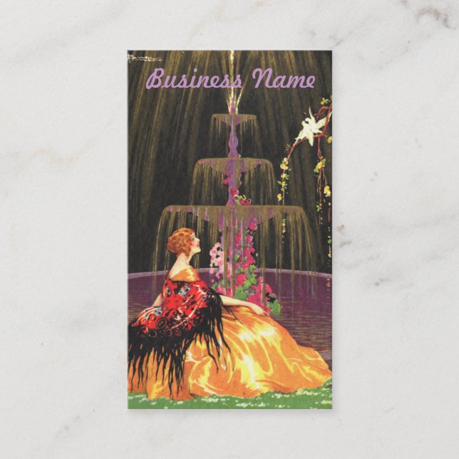 Vintage Business Cards - Lady by a Fountain (Front)