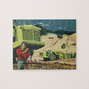 Vintage Business, Construction Site with Surveyor Jigsaw Puzzle
