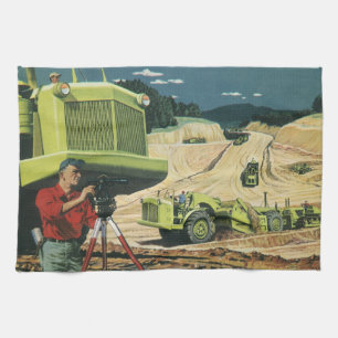 Vintage Business, Construction Site with Surveyor Kitchen Towel