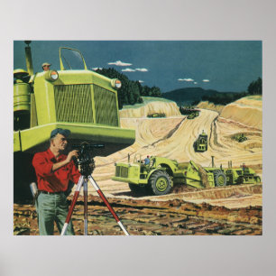 Vintage Business, Construction Site with Surveyor Poster