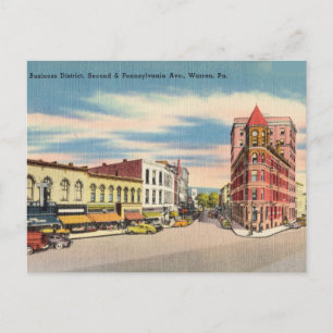 Vintage Business District, Warren Pennsylvania Postcard