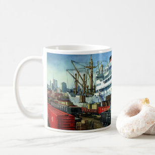 Vintage Business, Docked Cargo Ship Transportation Coffee Mug