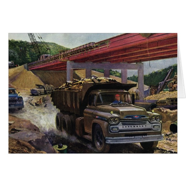 Vintage Business Dump Truck at a Construction Site (Front Horizontal)
