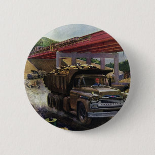 Vintage Business Dump Truck at a Construction Site 2 Inch Round Button
