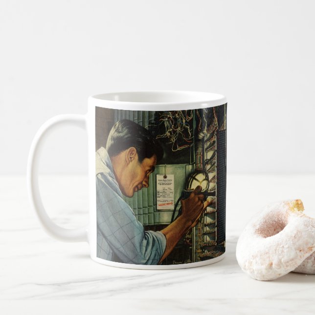 Vintage Business Electrician Circuit Breaker Panel Coffee Mug (With Donut)