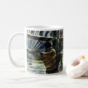 Vintage Business Electrician Working in Snow Storm Coffee Mug