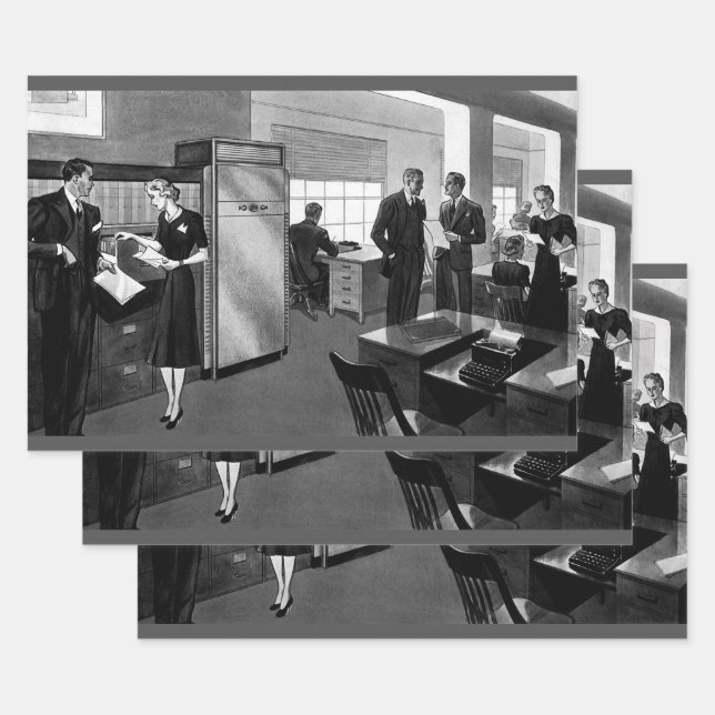 Vintage Business, Executive Businessmen Office Wrapping Paper Sheet (Set)
