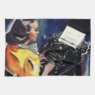 Vintage Business Executive Secretary Typing Letter Kitchen Towel