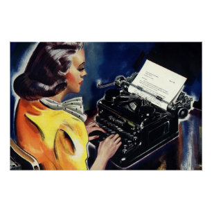 Vintage Business Executive Secretary Typing Letter Poster