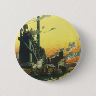 Vintage Business Factory, Manufacturing on a Dock 2 Inch Round Button