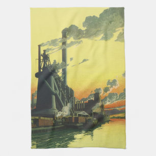 Vintage Business Factory, Manufacturing on a Dock Kitchen Towel