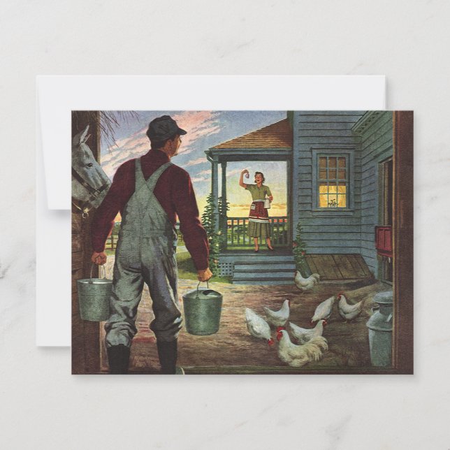 Vintage Business, Farm with Farmer and Chickens (Front)