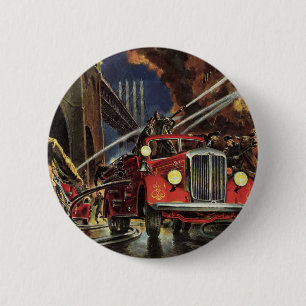 Vintage Business, Fire Trucks Firemen Firefighters 2 Inch Round Button