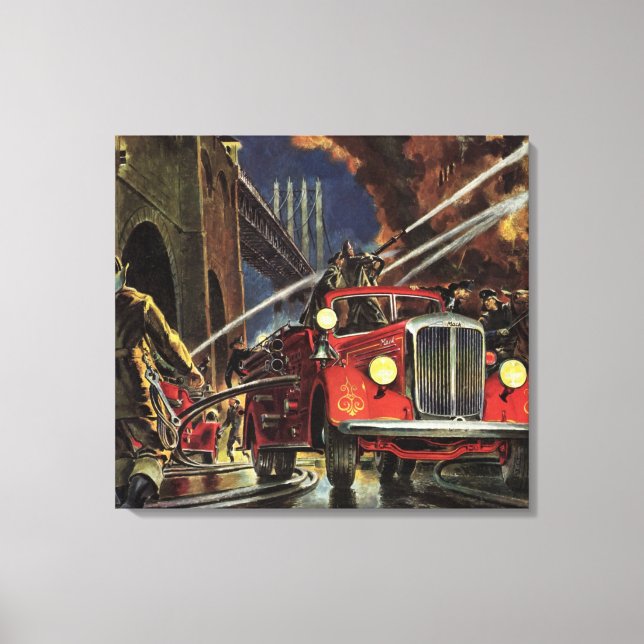 Vintage Business, Firemen Firefighters Fire Trucks Canvas Print (Front)