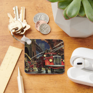 Vintage Business, Firemen Firefighters Fire Trucks Keychain