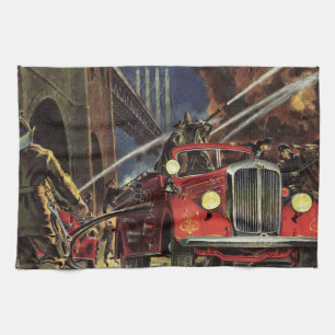 Vintage Business, Firemen Firefighters Fire Trucks Kitchen Towel