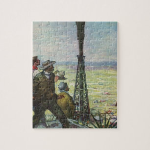 Vintage Business, Gushing Oil Well with Workers Jigsaw Puzzle
