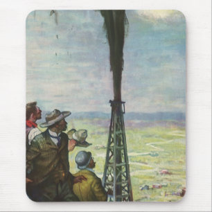 Vintage Business, Gushing Oil Well with Workers Mouse Pad