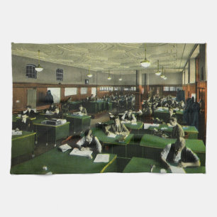 Vintage Business, Journalists in Newspaper Office Kitchen Towel