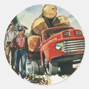 Vintage Business, Logging Truck with Lumberjacks Classic Round Sticker