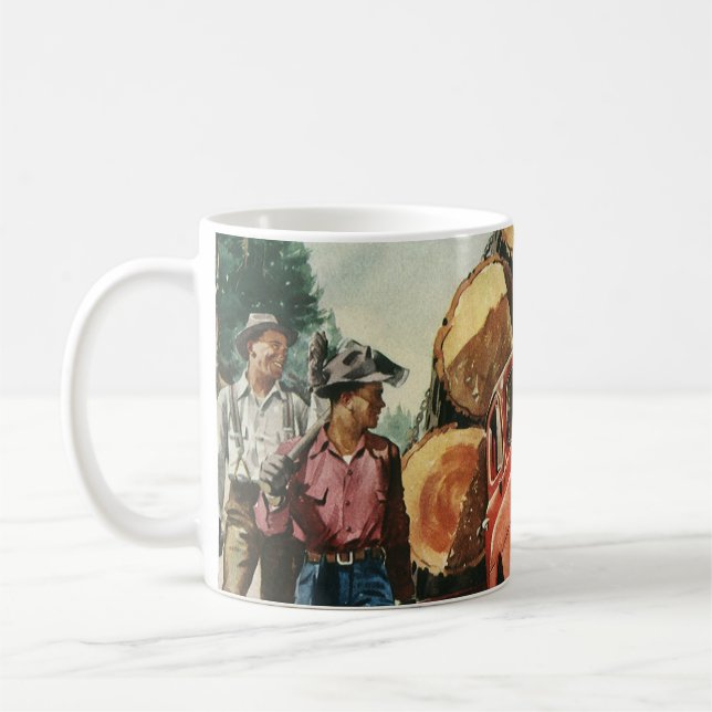 Vintage Business, Logging Truck with Lumberjacks Coffee Mug (Left)