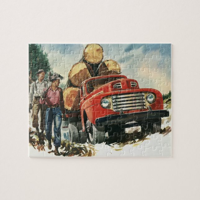 Vintage Business, Logging Truck with Lumberjacks Jigsaw Puzzle (Horizontal)
