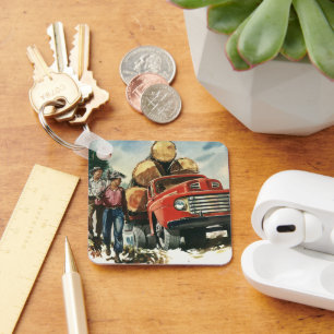 Vintage Business, Logging Truck with Lumberjacks Keychain