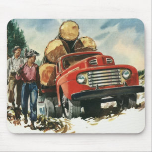 Vintage Business, Logging Truck with Lumberjacks Mouse Pad