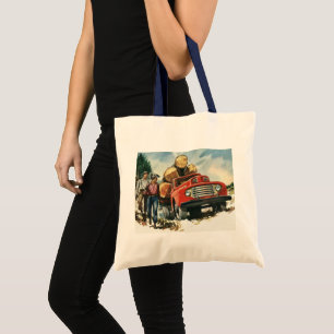 Vintage Business, Logging Truck with Lumberjacks Tote Bag