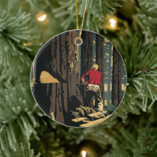 Vintage Business, Lumber Industry Redwood Forest Ceramic Ornament