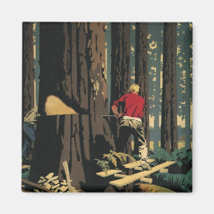 Vintage Business, Lumber Industry Redwood Forest Magnet