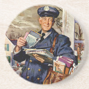 Vintage Business, Mailman Delivering Mail Letters Coaster