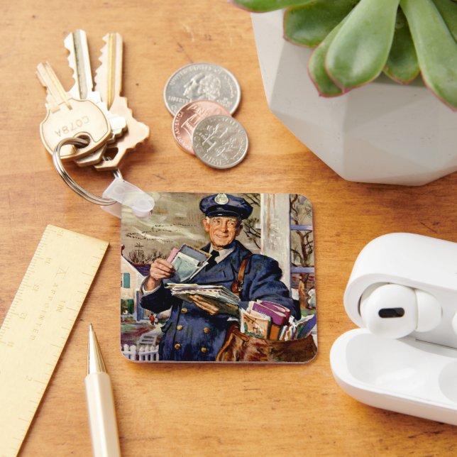 Vintage Business, Mailman Delivering Mail Letters Keychain (Desk)