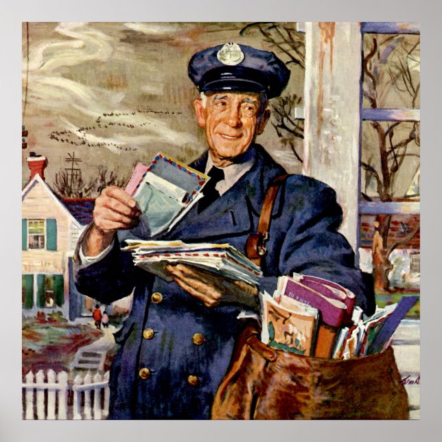 Vintage Business, Mailman Delivering Mail Letters Poster (Front)