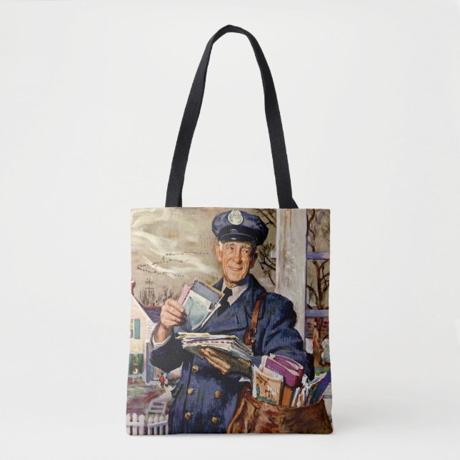 Vintage Business, Mailman Delivering Mail Letters Tote Bag (Front)