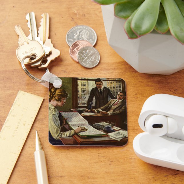 Vintage Business Meeting, Office with Executives Keychain (Desk)