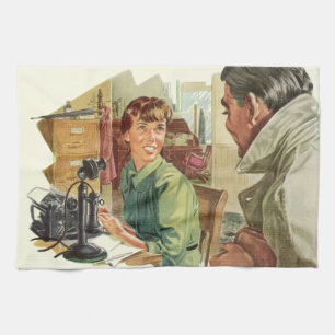 Vintage Business Office, CEO Boss and Secretary Kitchen Towel