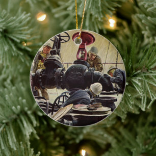 Vintage Business, Oil Platform on the Ocean Ceramic Ornament
