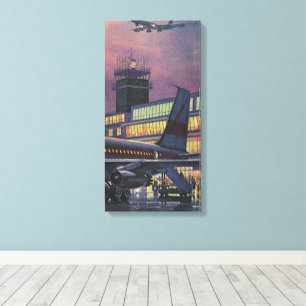 Vintage Business Passengers on Airplane at Airport Canvas Print