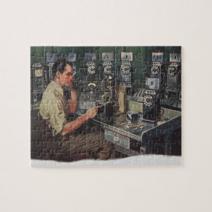 Vintage Business, Pay Phone Telephone Repairman Jigsaw Puzzle