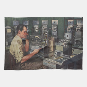 Vintage Business, Pay Phone Telephone Repairman Kitchen Towel