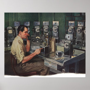 Vintage Business, Pay Phone Telephone Repairman Poster