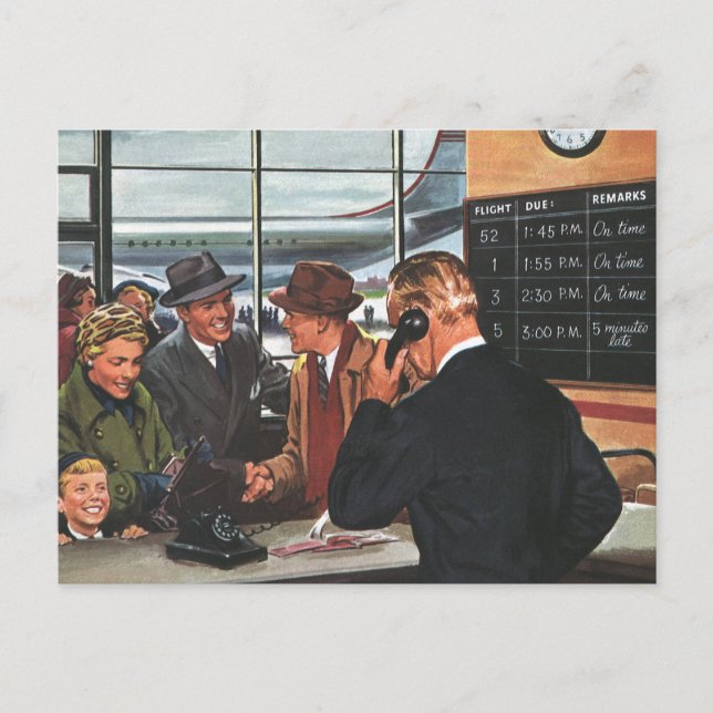 Vintage Business, People at Airline Counter Postcard (Front)