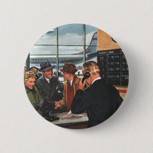 Vintage Business, People at Airline Ticket Counter 2 Inch Round Button